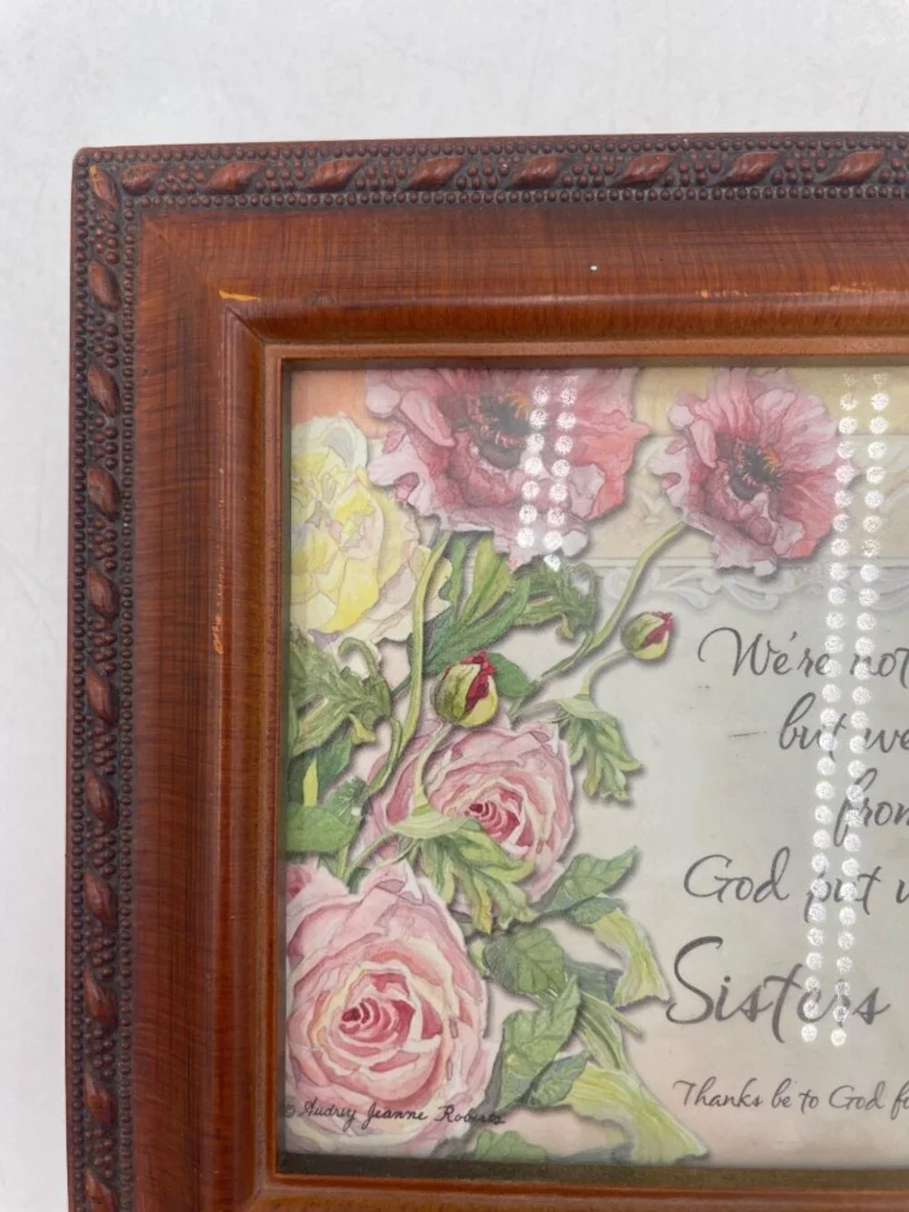 Sisters By Heart Framed Wooden Keepsake Box With Floral Art & Inspirational Vers